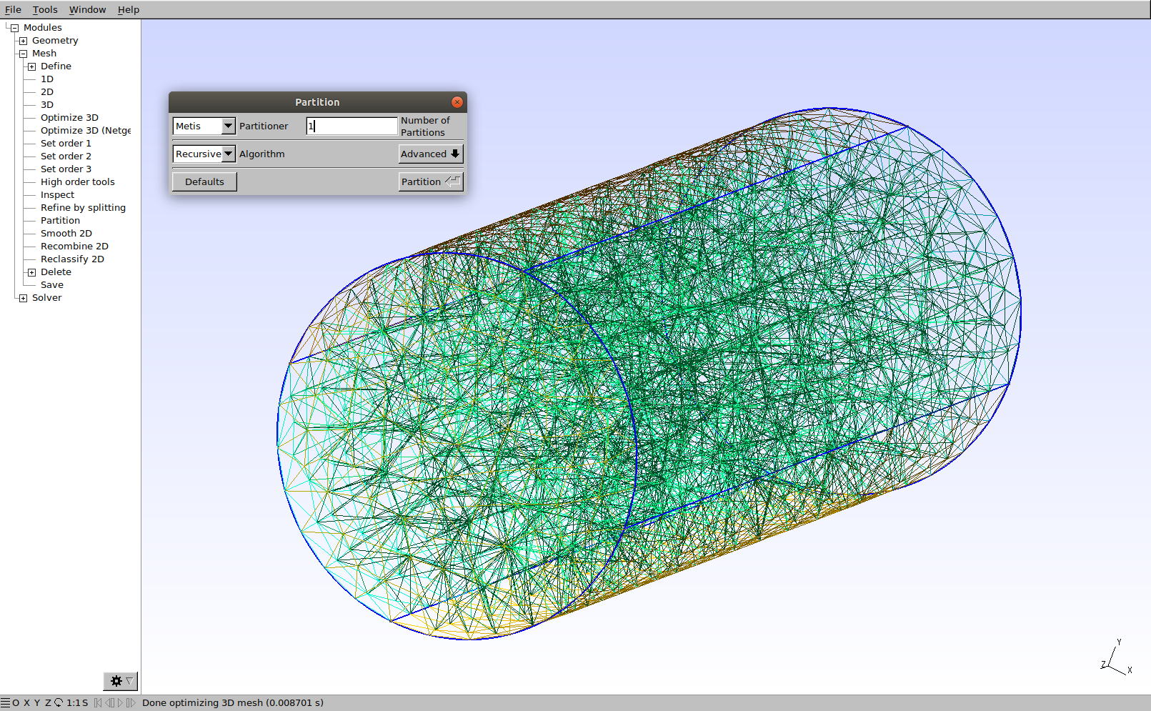 gmsh 2d line mesh